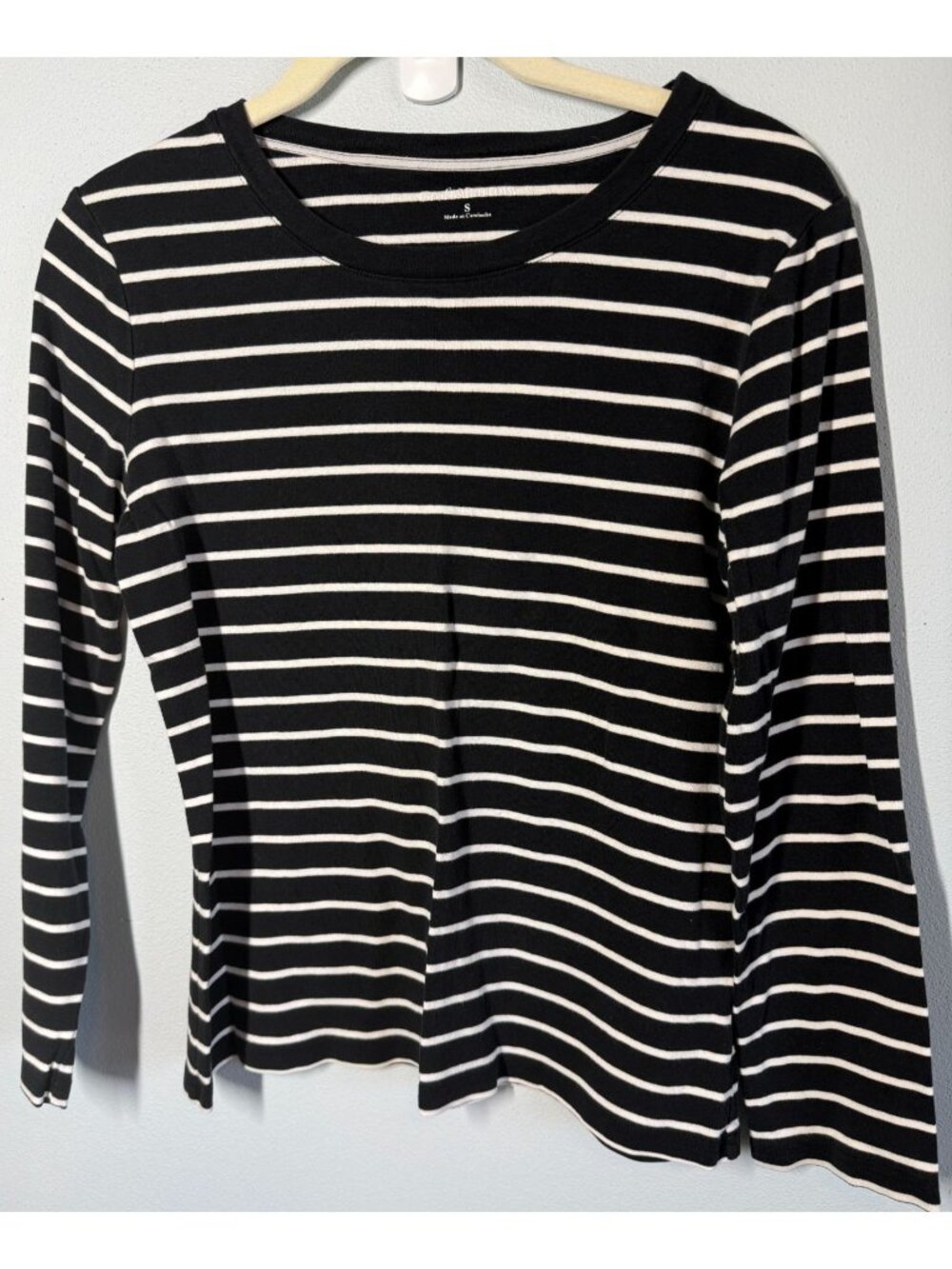 Croft & Barrow Womens Small Black/White Striped Tee Classic Coastal Preppy Top